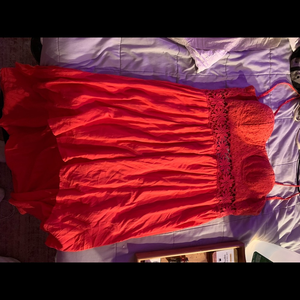 Large high to low lace dress orange